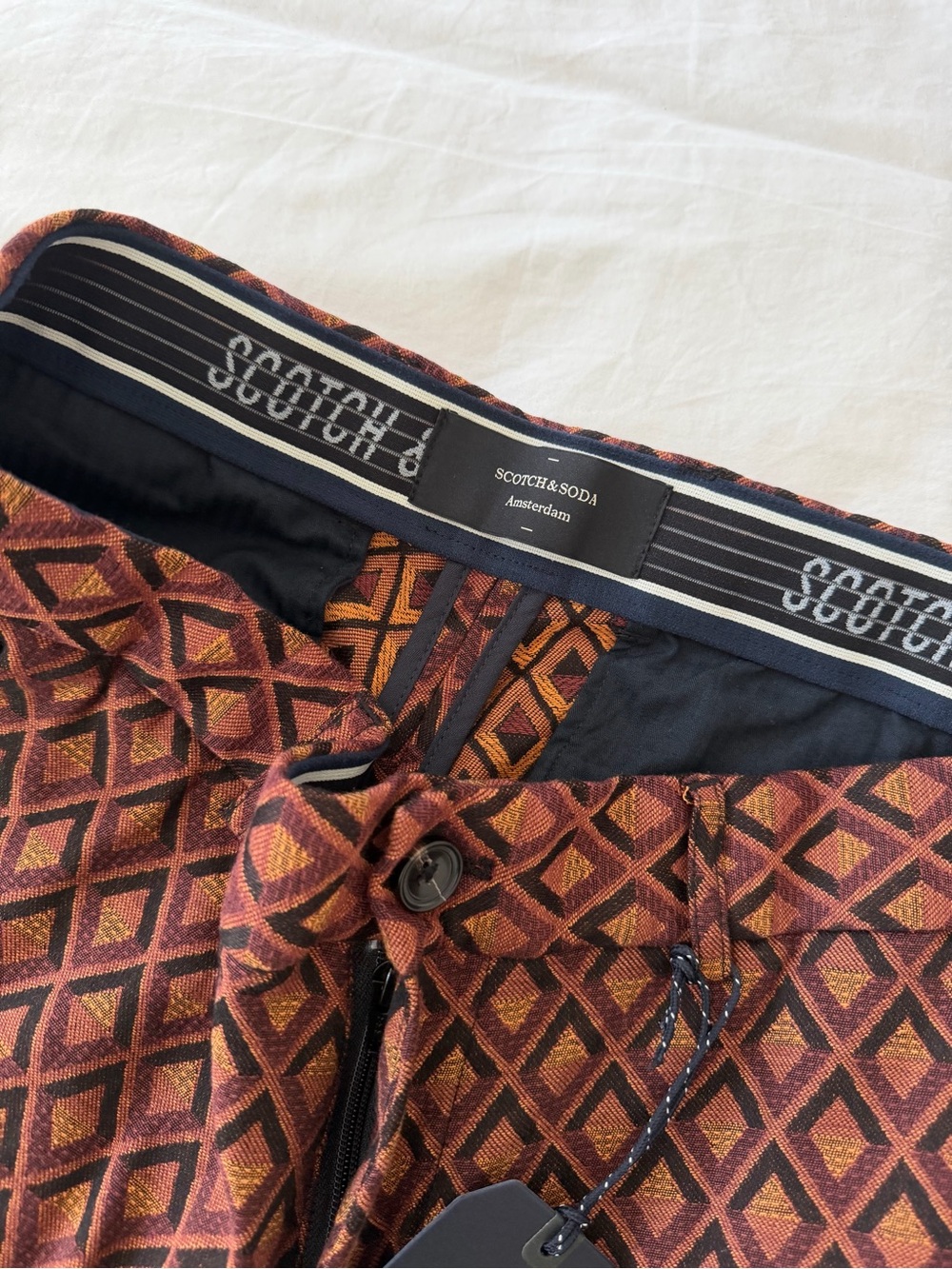 Scotch & Soda Diamond-Pattern Shorts in Rust and Gold - Picture 7 of 8